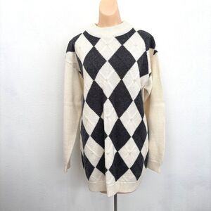 Pappagallo Womens Harlequin Argyl Sweater Large Wool Blend Beaded Vintage 90s